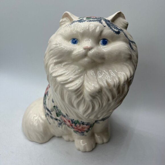 Vintage 1960's style Hand Painted Handcrafted Ceramic White Persian Cat Figurine - Picture 2 of 10